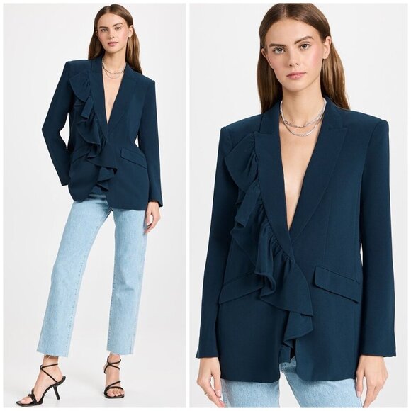 Cinq à Sept Margo Ruffle Front Long Line Blazer Jacket White $525 Women's 8 - Picture 2 of 11